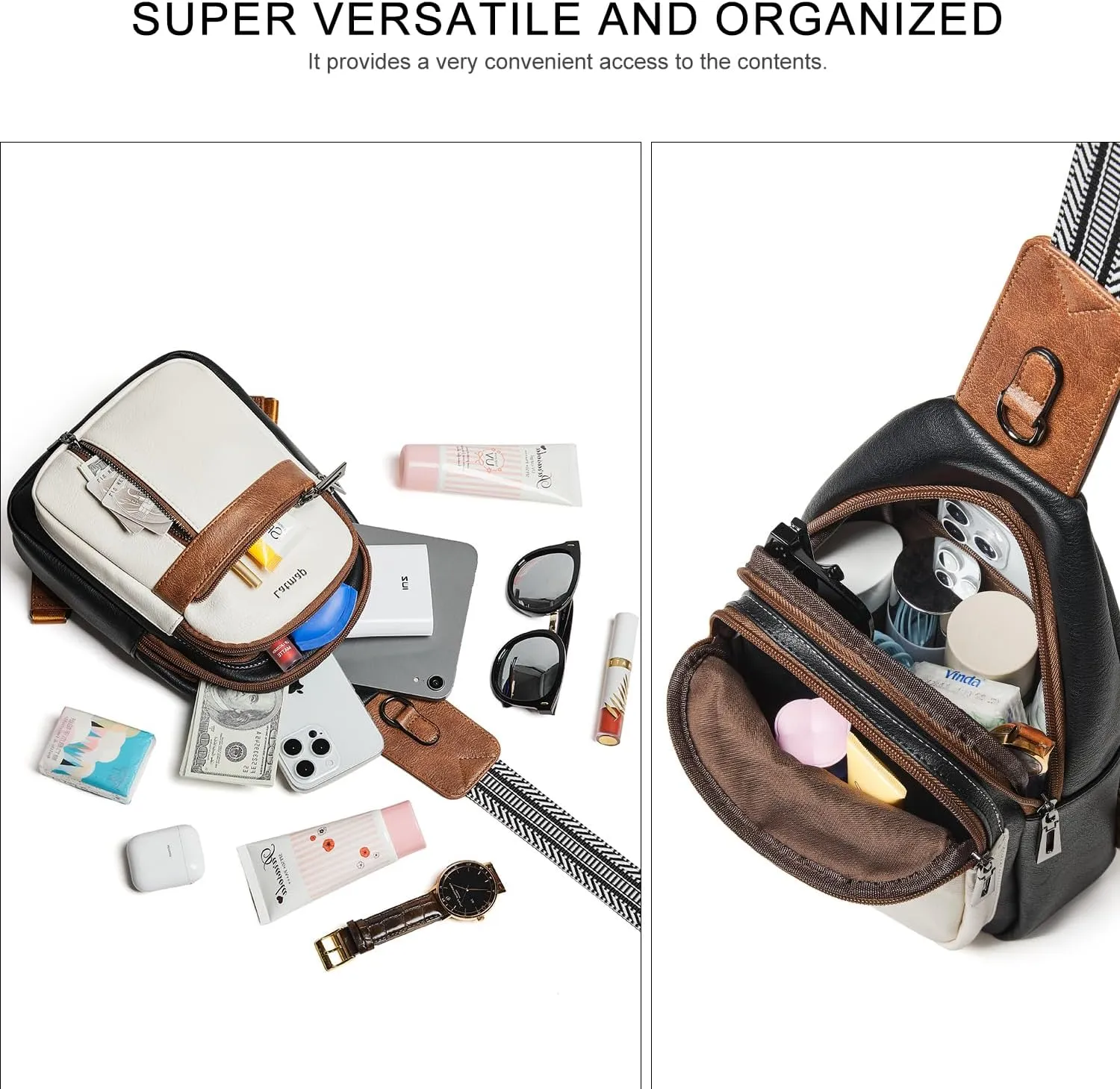 7L Sling Bag For Women Men Backpack Fanny Pack Crossbody Chest Travel Shoulder Belt Bags Purse Handbag PU Leather