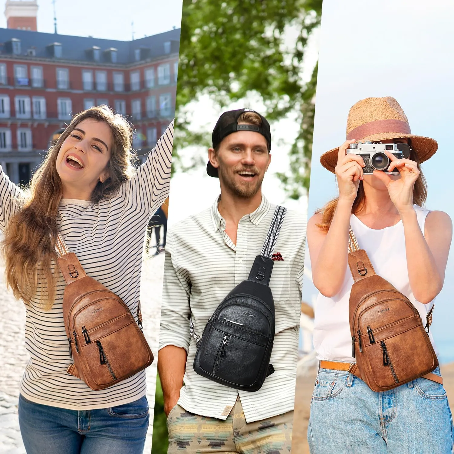 7L Sling Bag For Women Men Backpack Fanny Pack Crossbody Chest Travel Shoulder Belt Bags Purse Handbag PU Leather