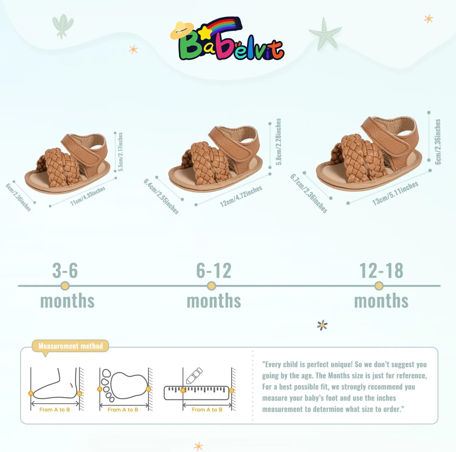 Babelvit Infant Baby Girl Boy Sandals Comfort Premium Summer Outdoor Casual Beach Shoes with Flower Bowknot Anti Slip Rubber Sole Newborn Toddler Prewalker First Walking Shoes