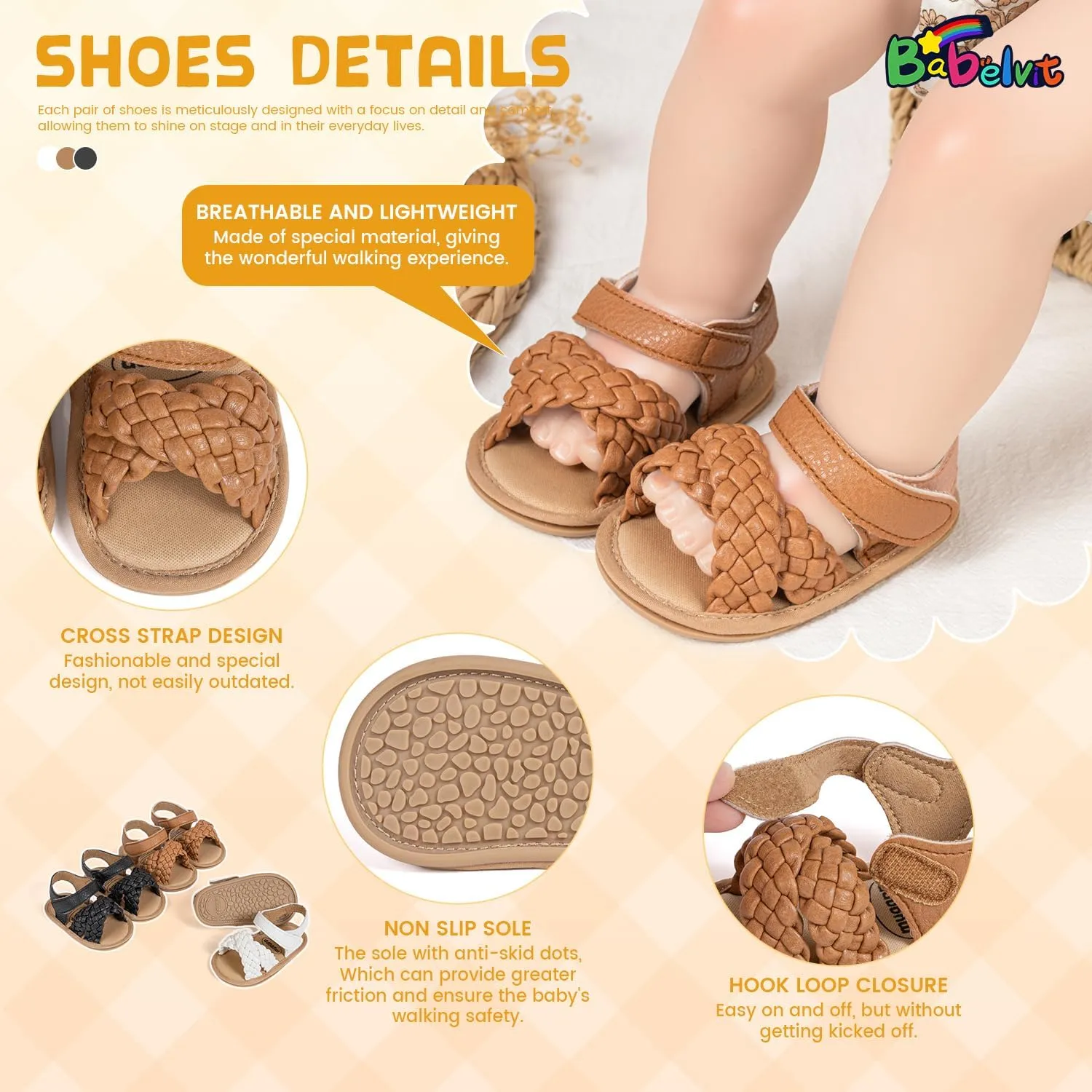 Babelvit Infant Baby Girl Boy Sandals Comfort Premium Summer Outdoor Casual Beach Shoes with Flower Bowknot Anti Slip Rubber Sole Newborn Toddler Prewalker First Walking Shoes