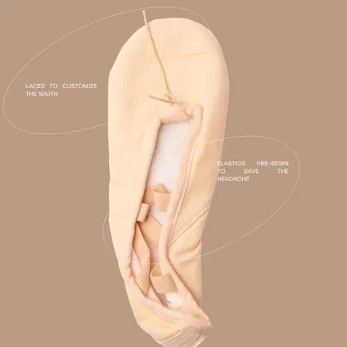 Ballet Shoes for Women, Men & Children, Durable Cotton Canvas, Adjustable Width, Split Sole, 6 Skin Tone Shades