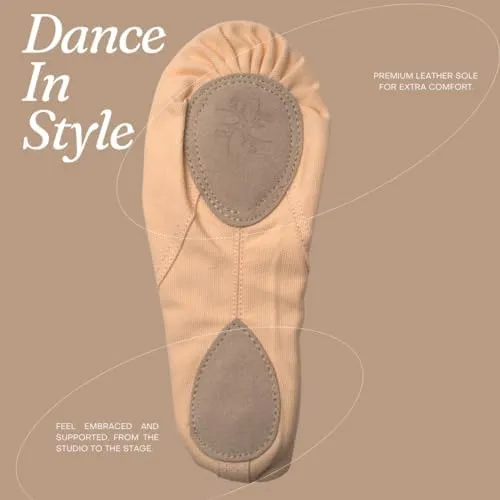 Ballet Shoes for Women, Men & Children, Durable Cotton Canvas, Adjustable Width, Split Sole, 6 Skin Tone Shades