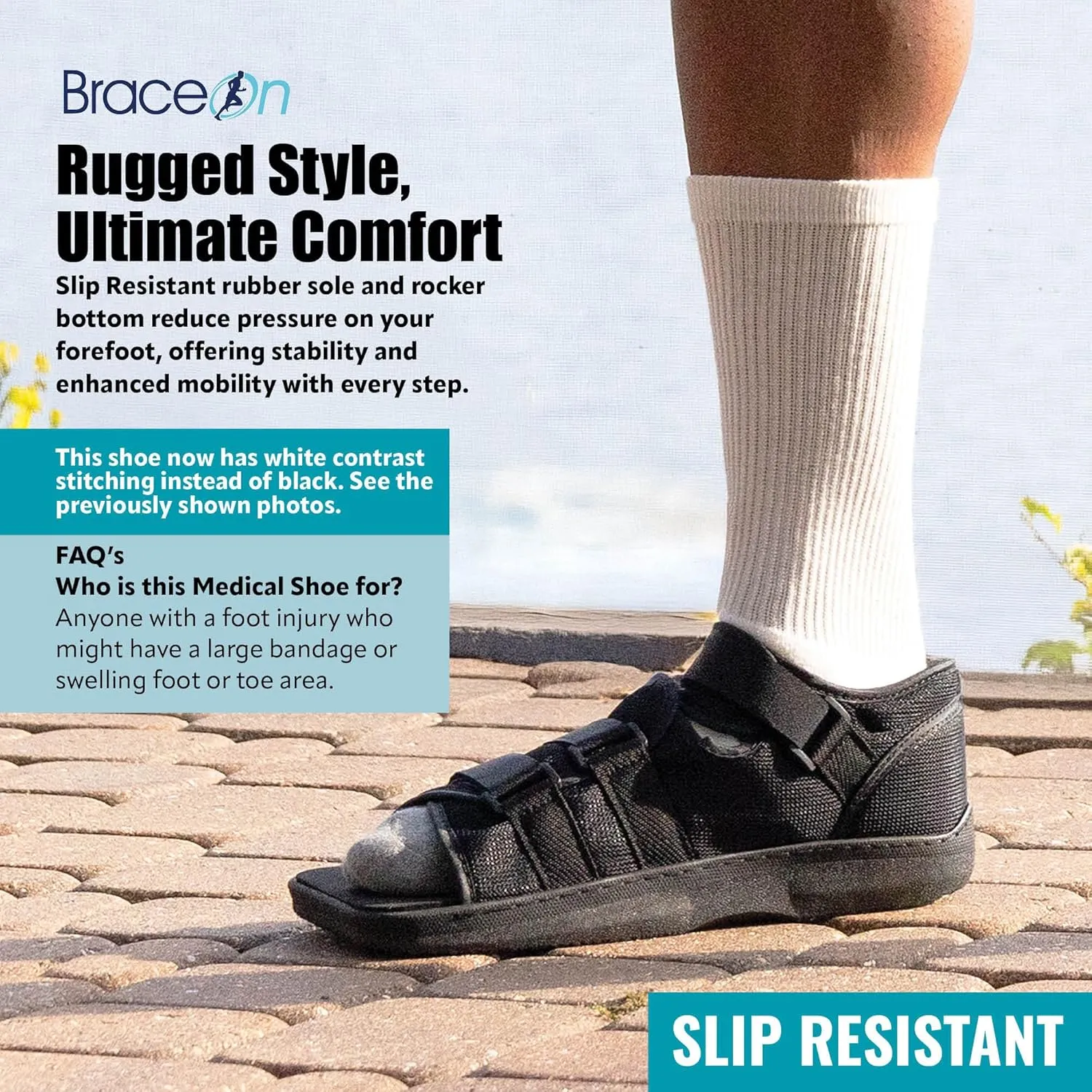 Brace On Post Op Shoe - Orthopedic Shoes for Women & Men, Walking Boot, Ankle Support for Men & Women, Plantar Fasciitis Brace, Medical Boot for Injury (Mens Shoe Size Up to Size 8, Black)