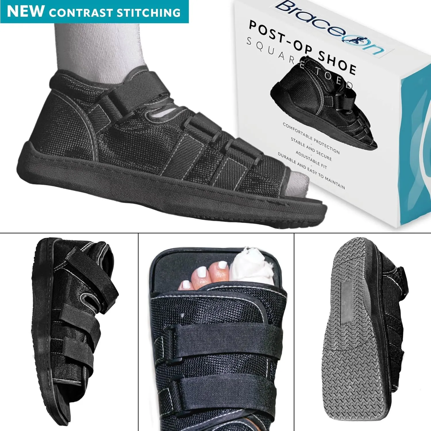 Brace On Post Op Shoe - Orthopedic Shoes for Women & Men, Walking Boot, Ankle Support for Men & Women, Plantar Fasciitis Brace, Medical Boot for Injury (Mens Shoe Size Up to Size 8, Black)