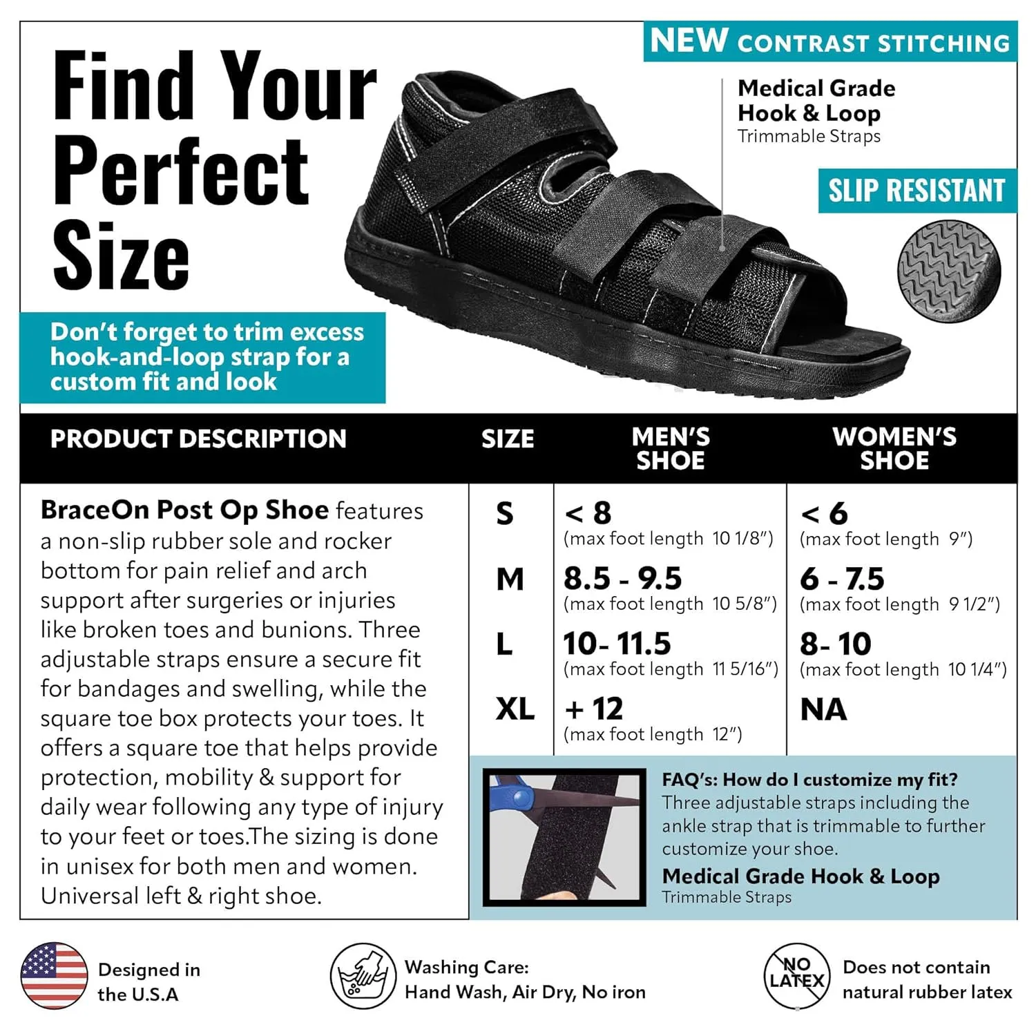Brace On Post Op Shoe - Orthopedic Shoes for Women & Men, Walking Boot, Ankle Support for Men & Women, Plantar Fasciitis Brace, Medical Boot for Injury (Mens Shoe Size Up to Size 8, Black)