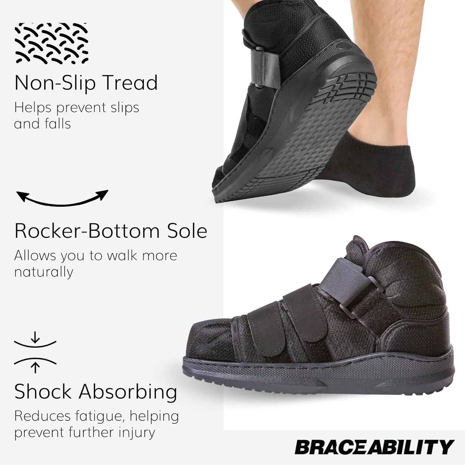 BraceAbility Closed Toe Medical Walking Shoe - Lightweight Broken Toe Cast Boot, Fracture Foot Brace for Metatarsal Stress Fracture, Post-op Bunion, Hammertoe Recovery - For Men or Women (XL)