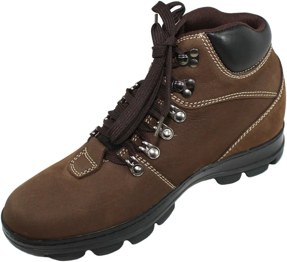 Calden Men's Invisible Height Increasing Elevator Shoes - Nubuck Khaki Brown Leather Lace-up Casual Work Boots - 3 Inches Taller - K228112 - Size 8 D(M) US