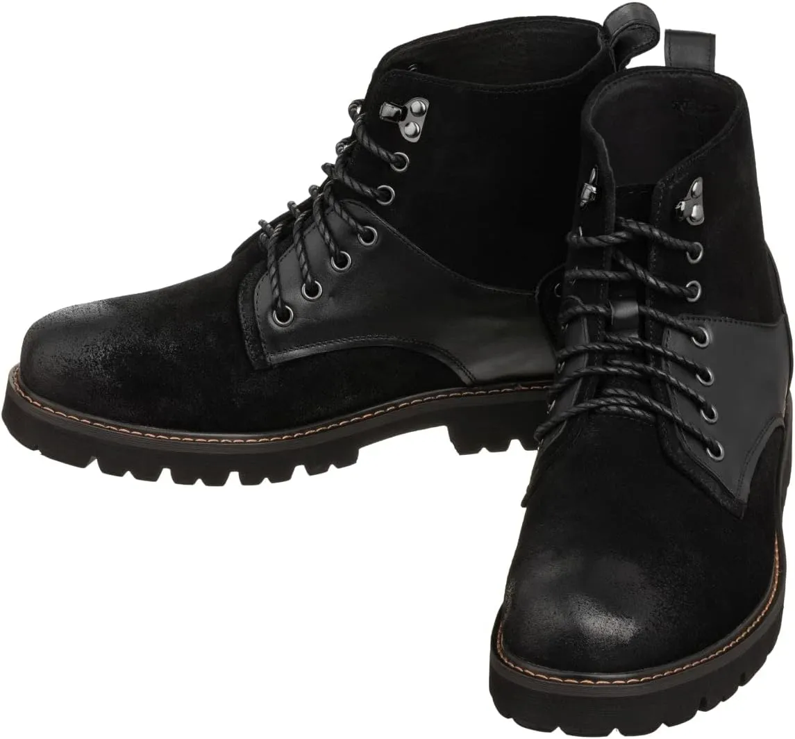 CALTO Men's Invisible Height Increasing Elevator Shoes - Black Nubuck Distressed Leather Round-Toe Lace-up Ankle Boots - 3.3 Inches Taller - K8701 - Size 9 D(M) US