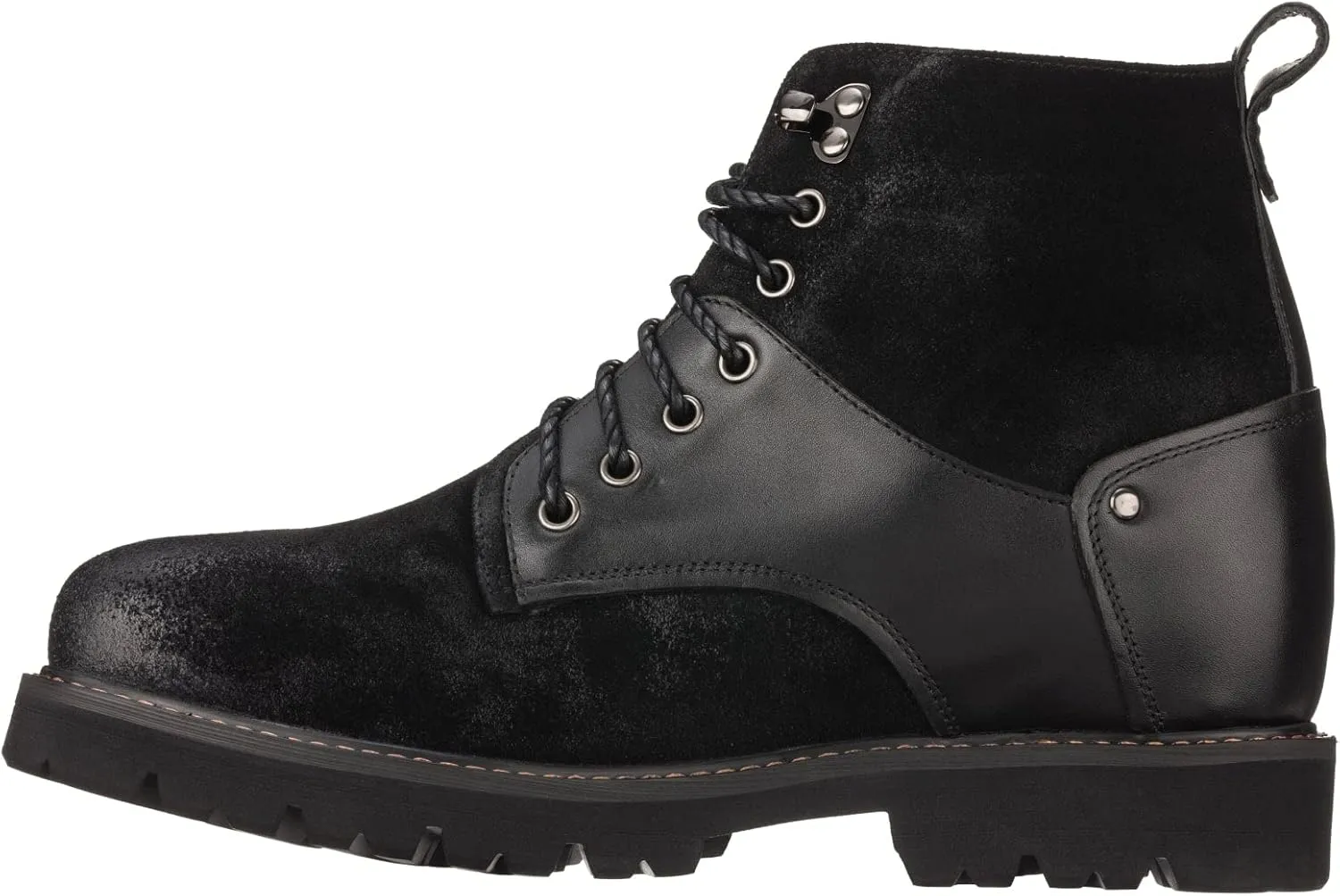 CALTO Men's Invisible Height Increasing Elevator Shoes - Black Nubuck Distressed Leather Round-Toe Lace-up Ankle Boots - 3.3 Inches Taller - K8701 - Size 9 D(M) US