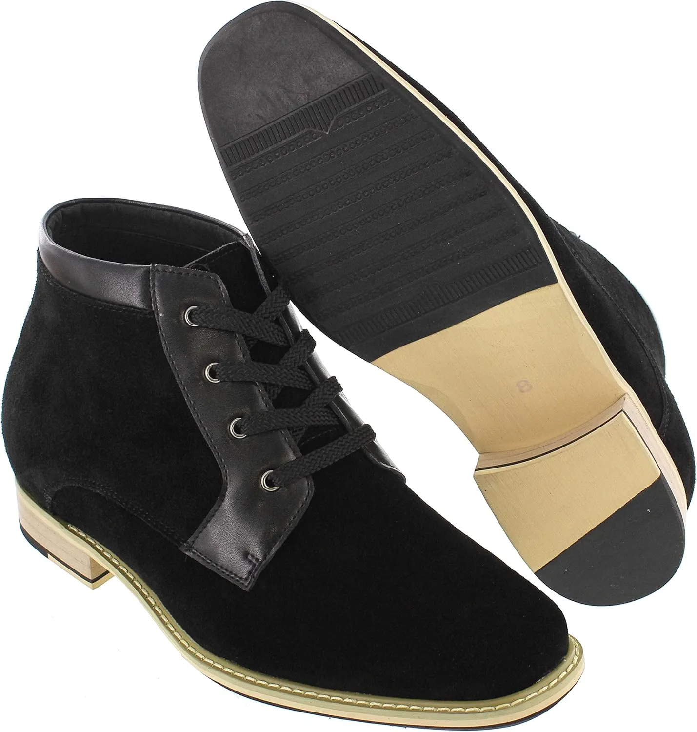 CALTO Men's Invisible Height Increasing Elevator Shoes - Black Nubuck Leather Lace-up Ankle Boots - 2.8 Inches Taller - T18051 - Size 10 D(M) US