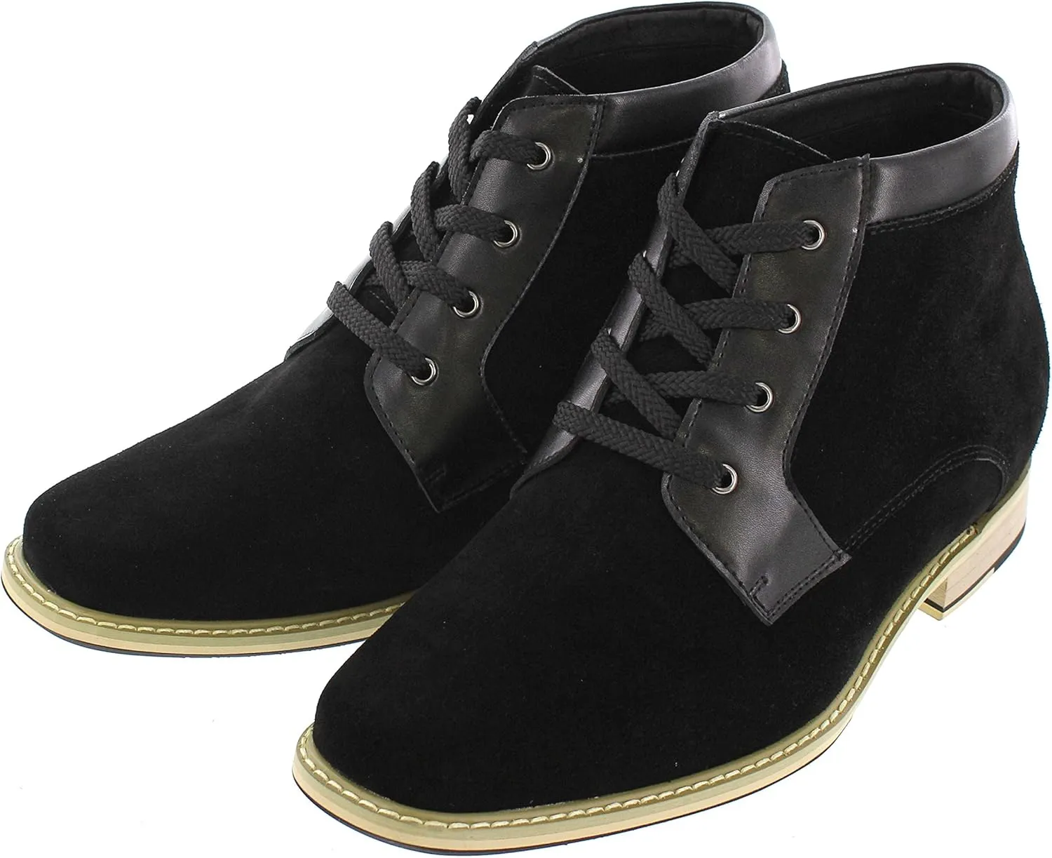 CALTO Men's Invisible Height Increasing Elevator Shoes - Black Nubuck Leather Lace-up Ankle Boots - 2.8 Inches Taller - T18051 - Size 10 D(M) US