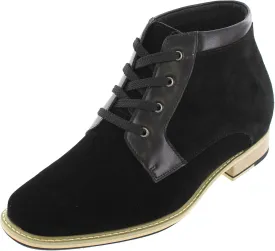 CALTO Men's Invisible Height Increasing Elevator Shoes - Black Nubuck Leather Lace-up Ankle Boots - 2.8 Inches Taller - T18051 - Size 10 D(M) US