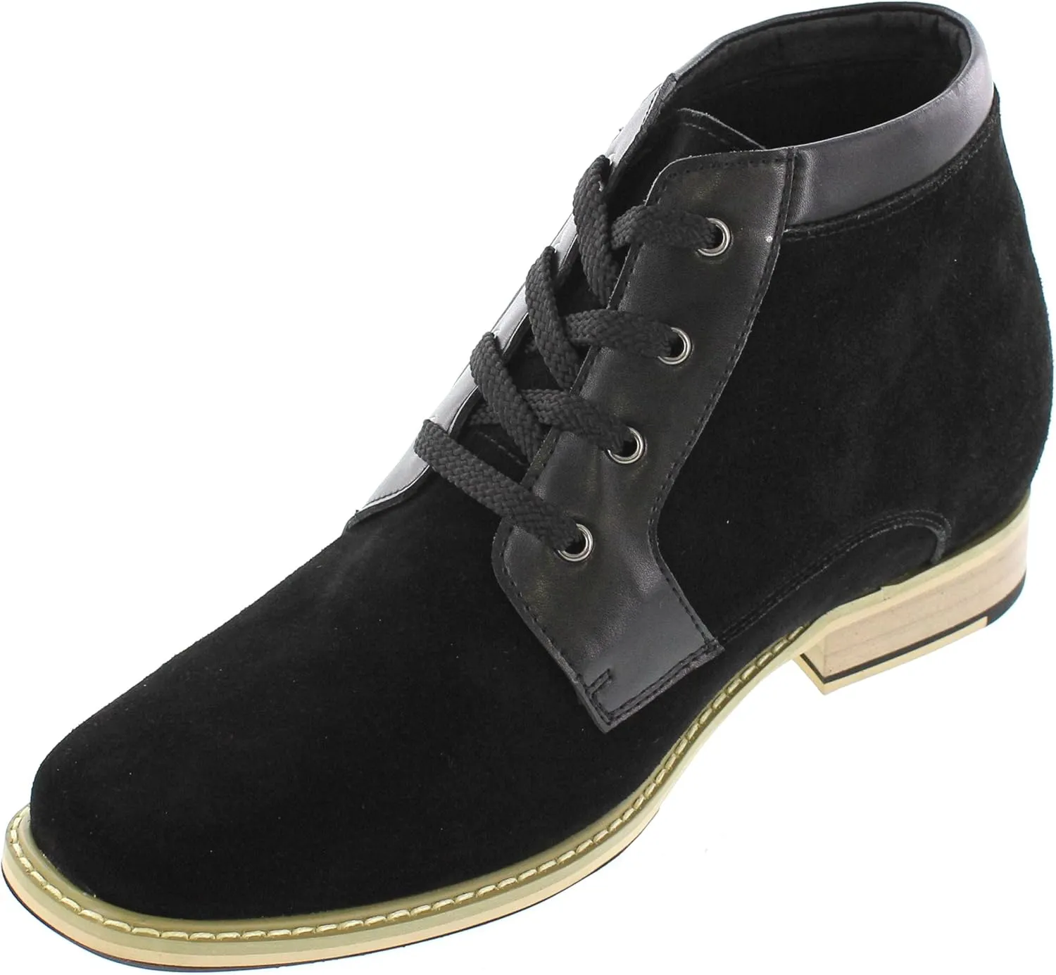 CALTO Men's Invisible Height Increasing Elevator Shoes - Black Nubuck Leather Lace-up Ankle Boots - 2.8 Inches Taller - T18051 - Size 10 D(M) US