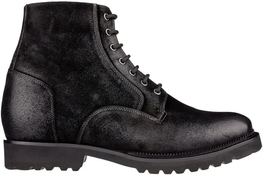 CALTO Men's Invisible Height Increasing Elevator Shoes - Black Nubuck Leather Lace-up/Zip-up Casual Boots - 3.0 Inches Taller - K24401 - Size 9 D(M) US