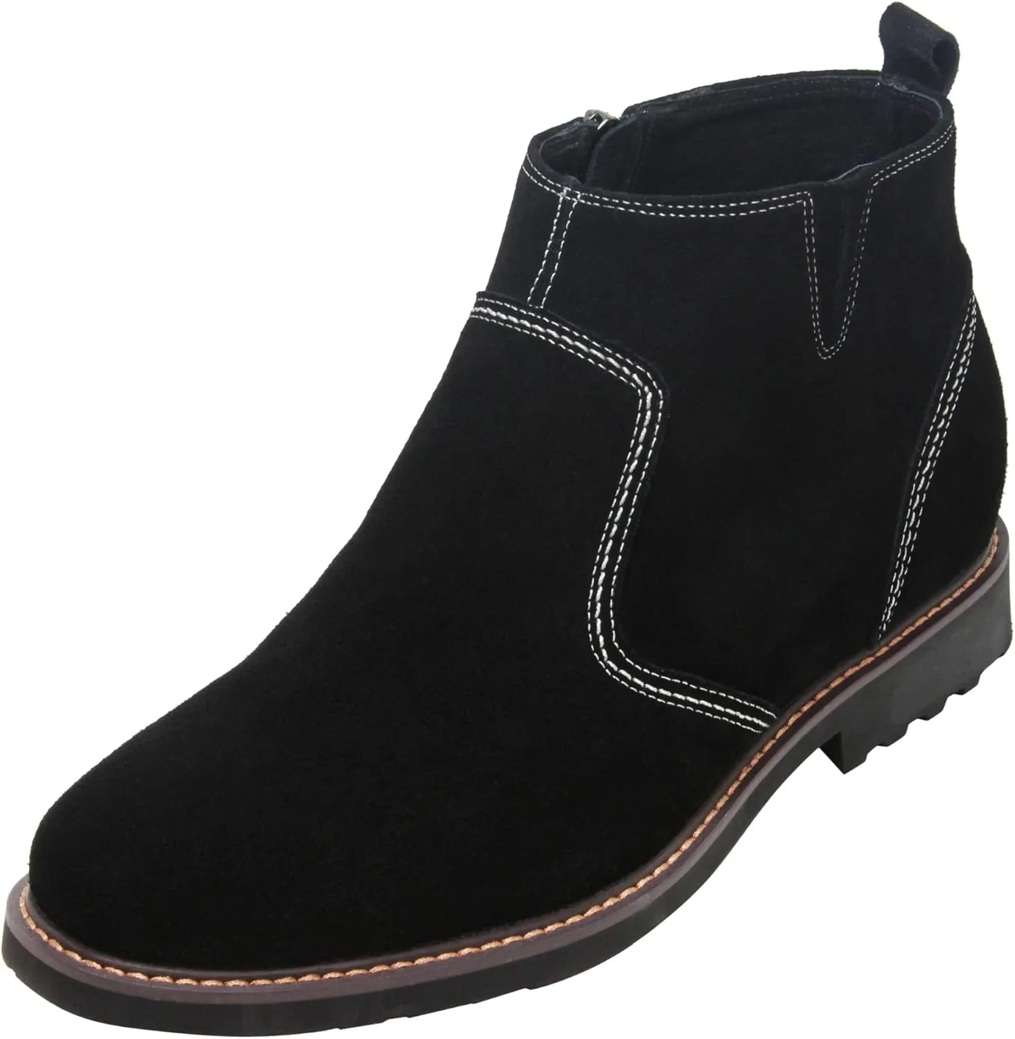 CALTO Men's Invisible Height Increasing Elevator Shoes - Black Nubuck Leather Mid-top Casual Zipper Boots - 3.2 Inches Taller - Y41082 - Size 9 D(M) US
