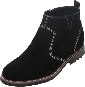 CALTO Men's Invisible Height Increasing Elevator Shoes - Black Nubuck Leather Mid-top Casual Zipper Boots - 3.2 Inches Taller - Y41082 - Size 9 D(M) US