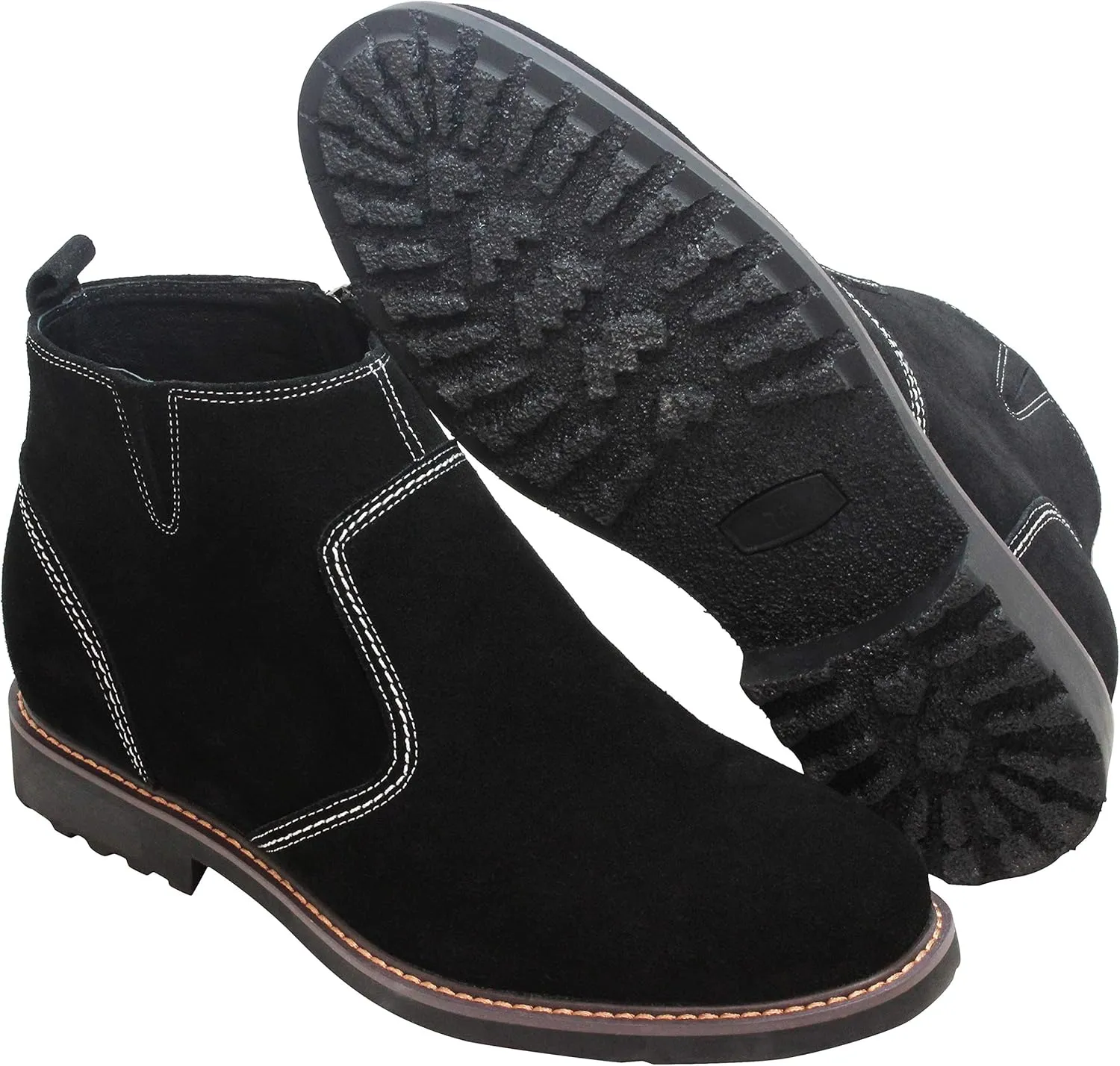 CALTO Men's Invisible Height Increasing Elevator Shoes - Black Nubuck Leather Mid-top Casual Zipper Boots - 3.2 Inches Taller - Y41082 - Size 9 D(M) US