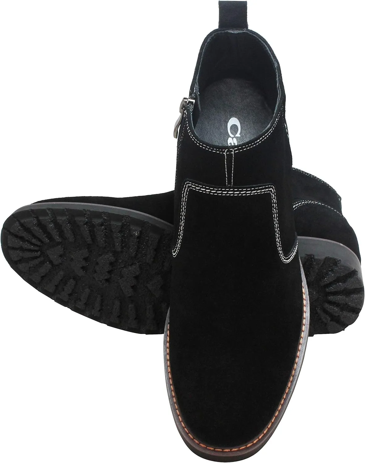 CALTO Men's Invisible Height Increasing Elevator Shoes - Black Nubuck Leather Mid-top Casual Zipper Boots - 3.2 Inches Taller - Y41082 - Size 9 D(M) US