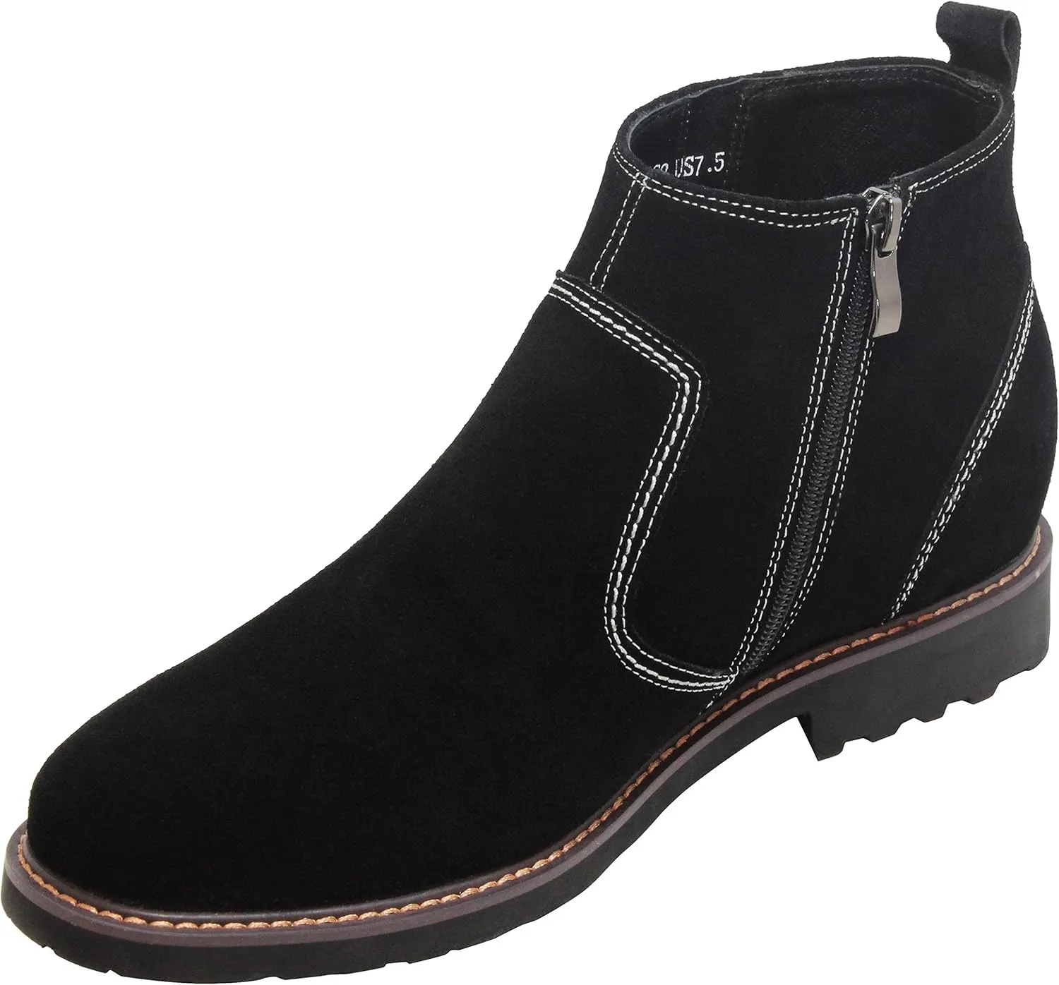CALTO Men's Invisible Height Increasing Elevator Shoes - Black Nubuck Leather Mid-top Casual Zipper Boots - 3.2 Inches Taller - Y41082 - Size 9 D(M) US