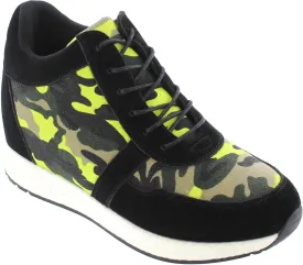 CALTO Men's Invisible Height Increasing Elevator Shoes - Camo Black/Yellow Canvas Lightweight Lace-up Casual Trainers Sneakers - 3.2 Inches Taller - H2244 - Size 9 D(M) US
