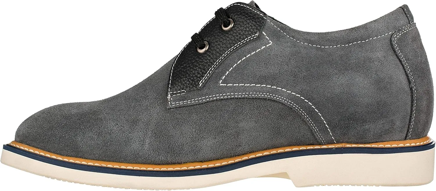 CALTO Men's Invisible Height Increasing Elevator Shoes - Grey/Black Nubuck Leather Lace-up Casual Oxfords - 2.8 Inches Taller - Y42023 - Size 8 D(M) US