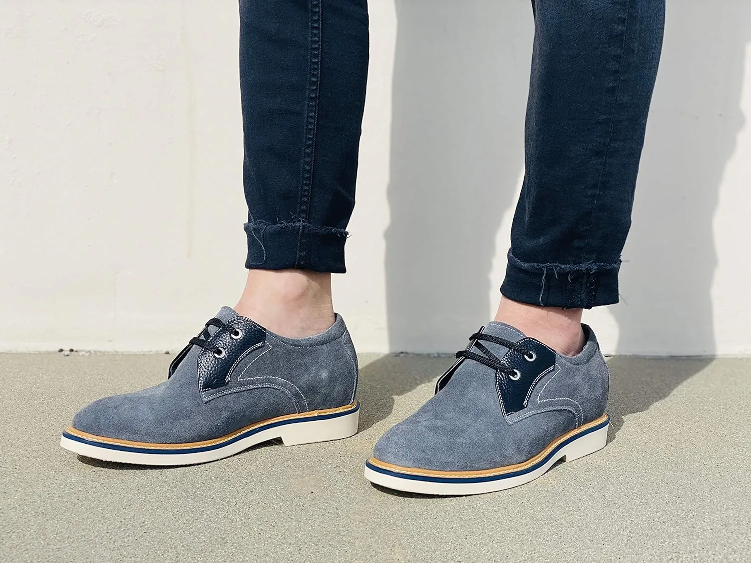 CALTO Men's Invisible Height Increasing Elevator Shoes - Grey/Black Nubuck Leather Lace-up Casual Oxfords - 2.8 Inches Taller - Y42023 - Size 8 D(M) US