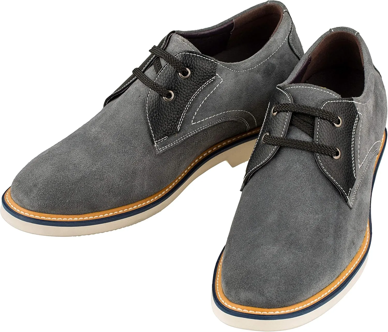 CALTO Men's Invisible Height Increasing Elevator Shoes - Grey/Black Nubuck Leather Lace-up Casual Oxfords - 2.8 Inches Taller - Y42023 - Size 8 D(M) US