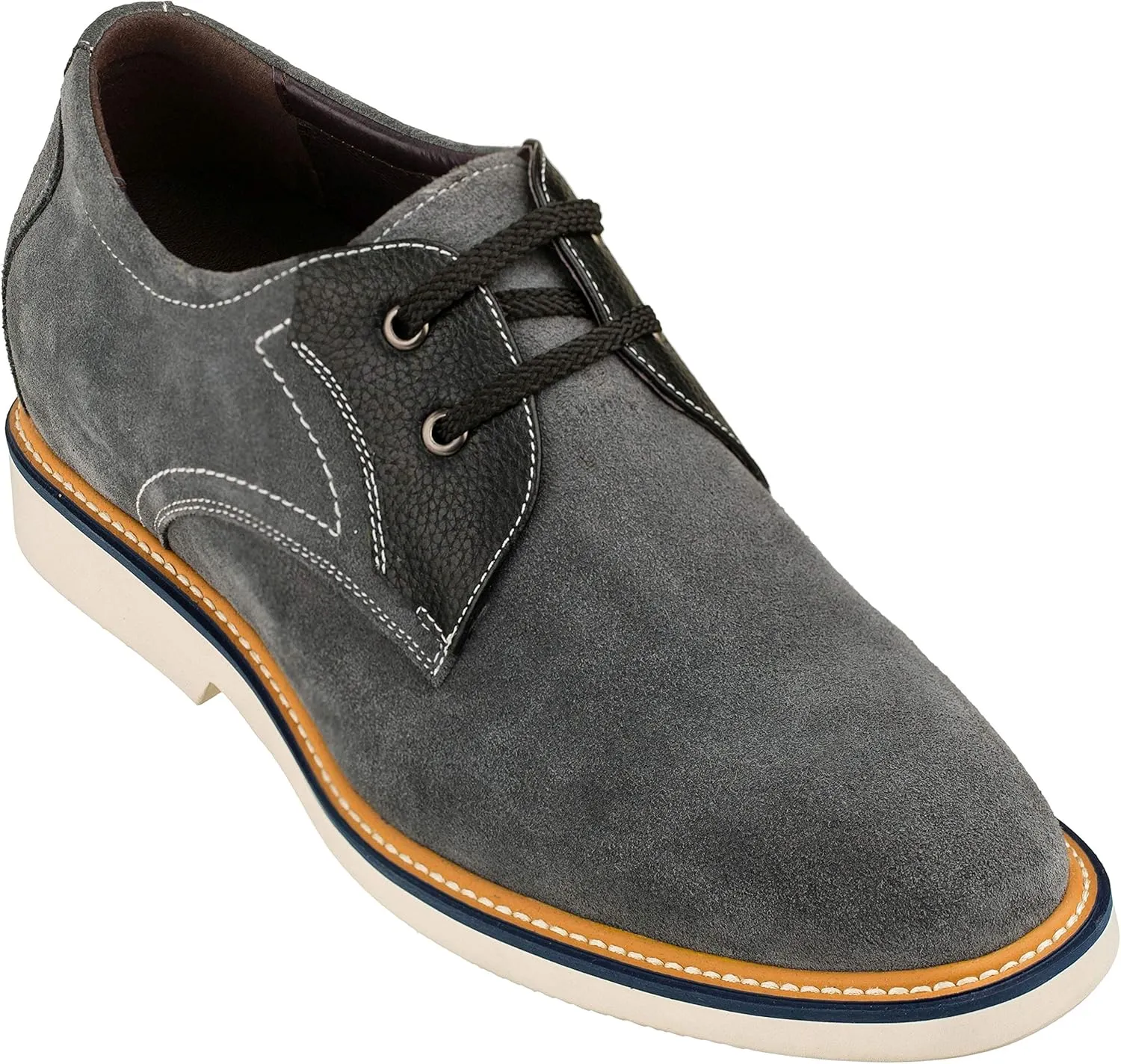 CALTO Men's Invisible Height Increasing Elevator Shoes - Grey/Black Nubuck Leather Lace-up Casual Oxfords - 2.8 Inches Taller - Y42023 - Size 8 D(M) US