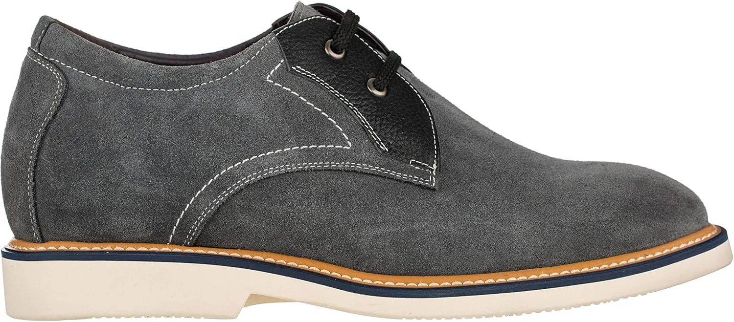 CALTO Men's Invisible Height Increasing Elevator Shoes - Grey/Black Nubuck Leather Lace-up Casual Oxfords - 2.8 Inches Taller - Y42023 - Size 8 D(M) US