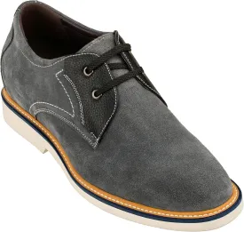 CALTO Men's Invisible Height Increasing Elevator Shoes - Grey/Black Nubuck Leather Lace-up Casual Oxfords - 2.8 Inches Taller - Y42023 - Size 8 D(M) US