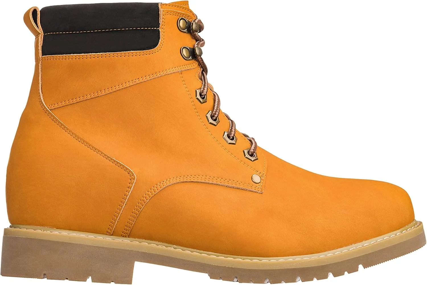 CALTO Men's Invisible Height Increasing Elevator Shoes - Nubuck Brown Leather Lace-up Round-Toe Work Boots - 3.2 Inches Taller - K8821 - Size 9 D(M) US