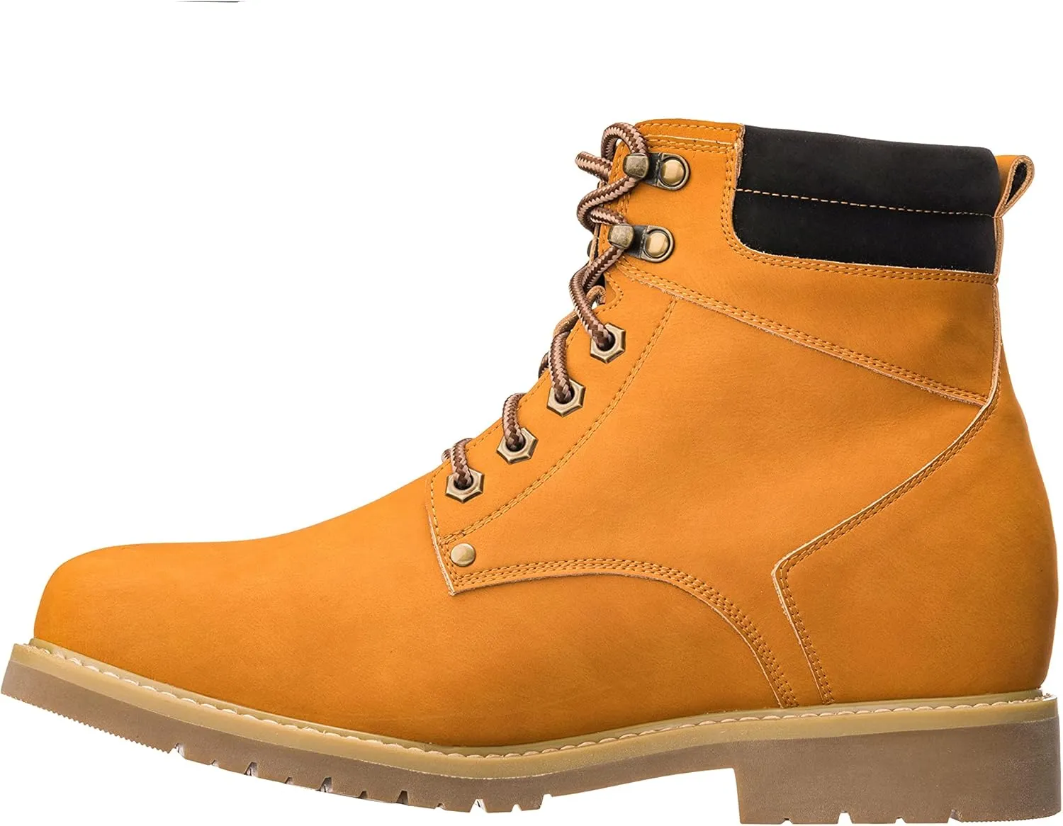 CALTO Men's Invisible Height Increasing Elevator Shoes - Nubuck Brown Leather Lace-up Round-Toe Work Boots - 3.2 Inches Taller - K8821 - Size 9 D(M) US