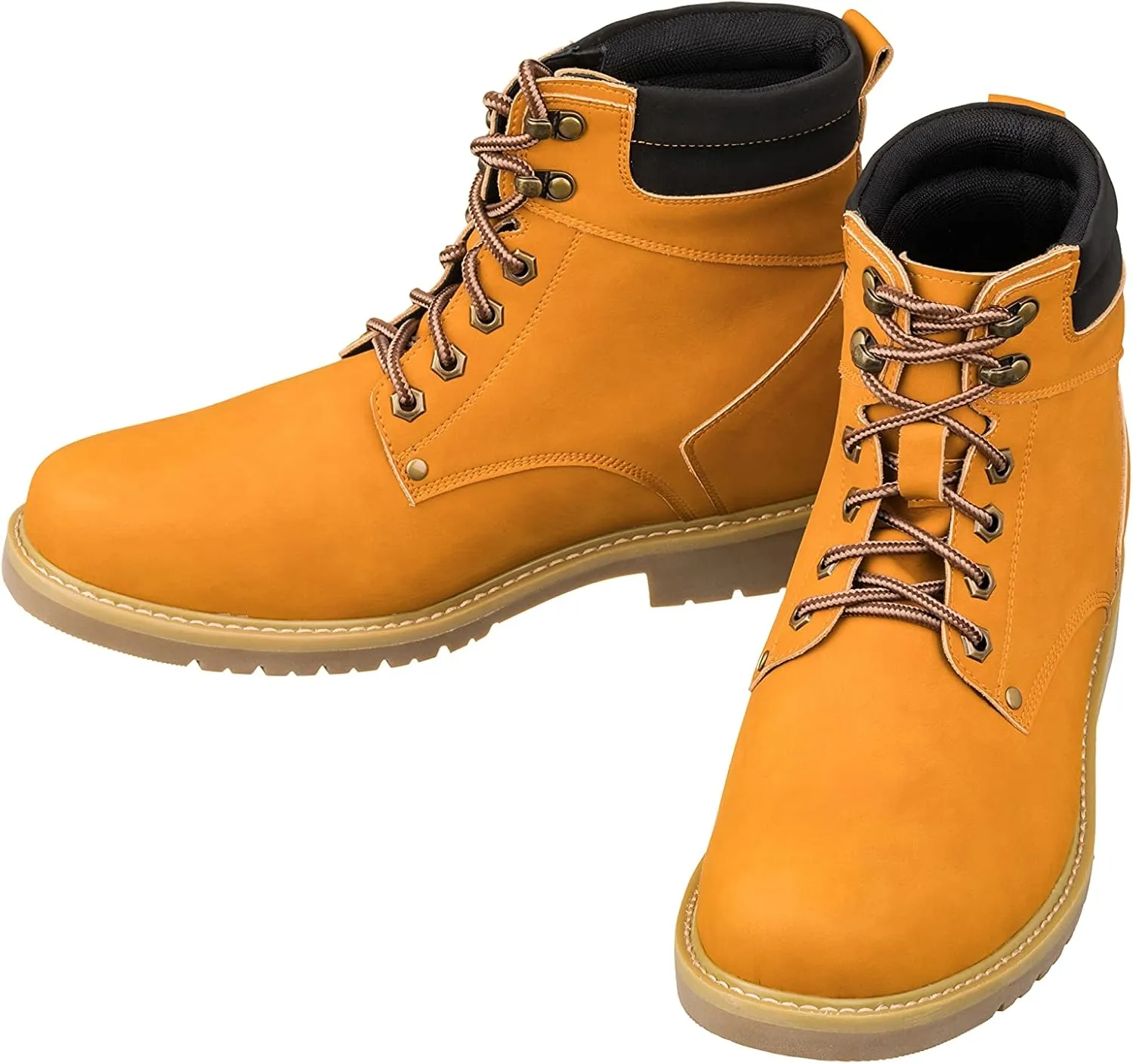 CALTO Men's Invisible Height Increasing Elevator Shoes - Nubuck Brown Leather Lace-up Round-Toe Work Boots - 3.2 Inches Taller - K8821 - Size 9 D(M) US