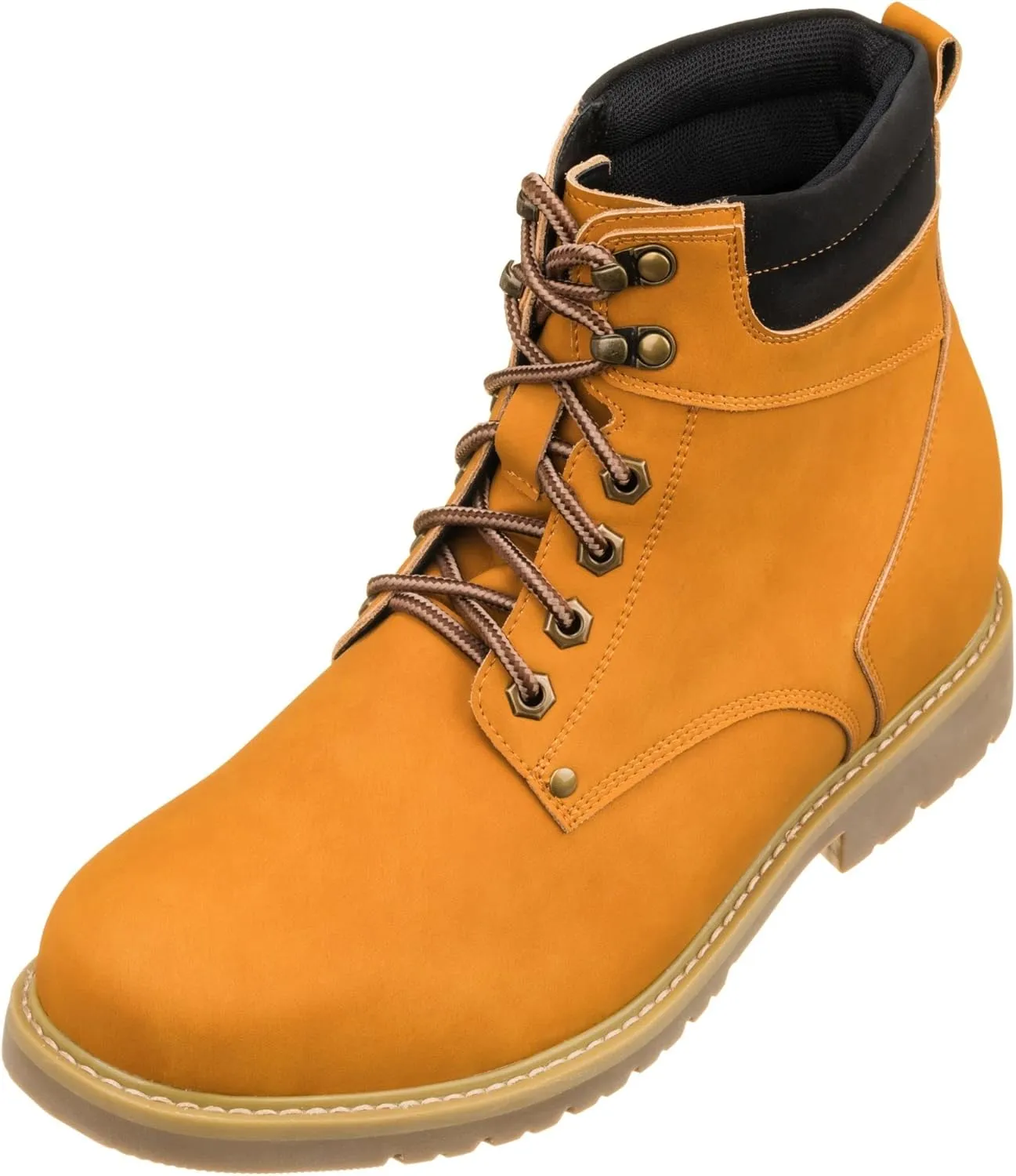 CALTO Men's Invisible Height Increasing Elevator Shoes - Nubuck Brown Leather Lace-up Round-Toe Work Boots - 3.2 Inches Taller - K8821 - Size 9 D(M) US