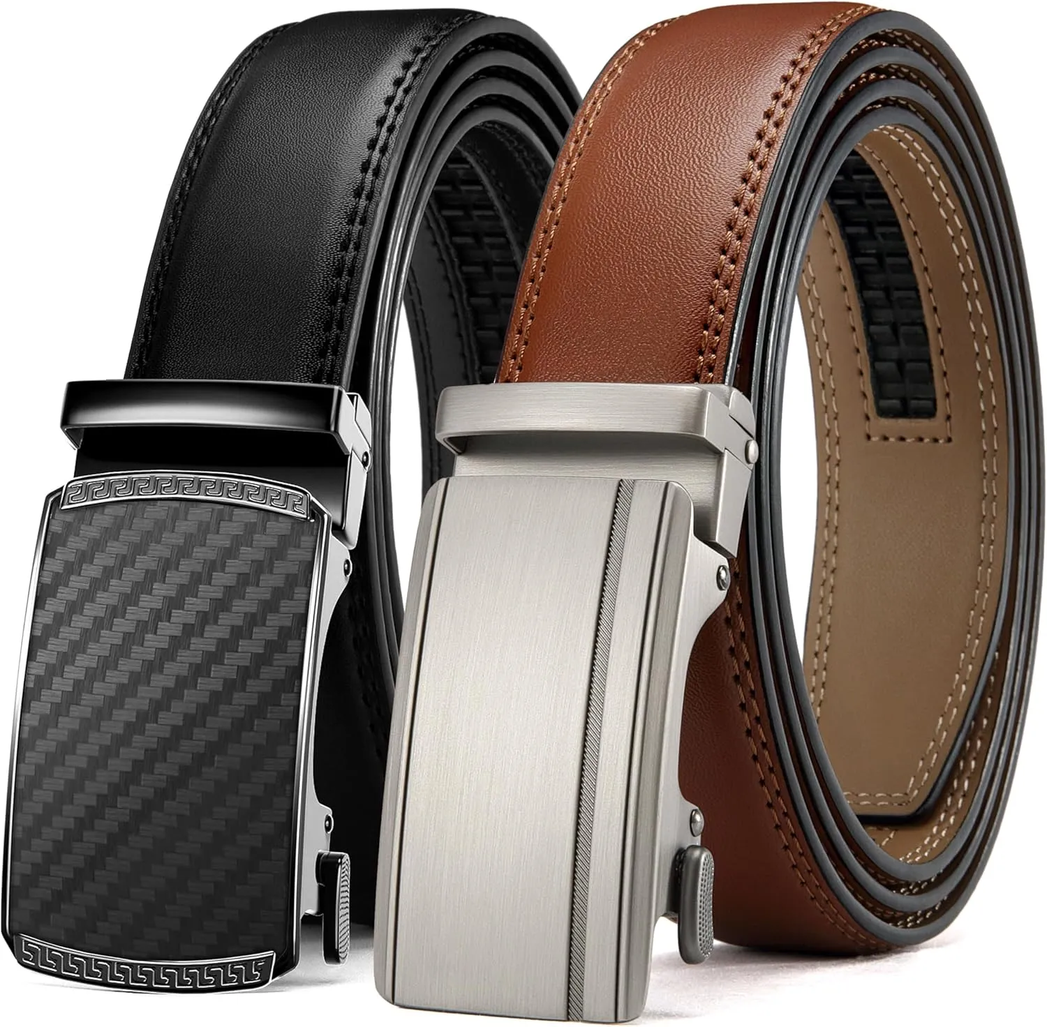 CHAOREN Mens Dress Belt Leather 2 Pack - Mens Ratchet Belt for Dress Shirt and Pants Every Occasion (32mm)