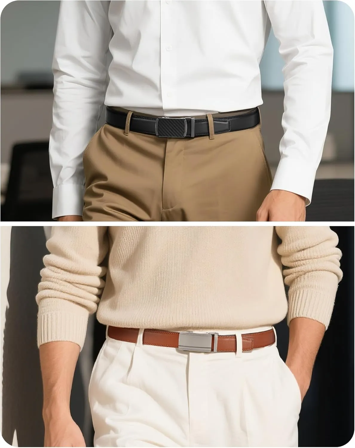 CHAOREN Mens Dress Belt Leather 2 Pack - Mens Ratchet Belt for Dress Shirt and Pants Every Occasion (32mm)