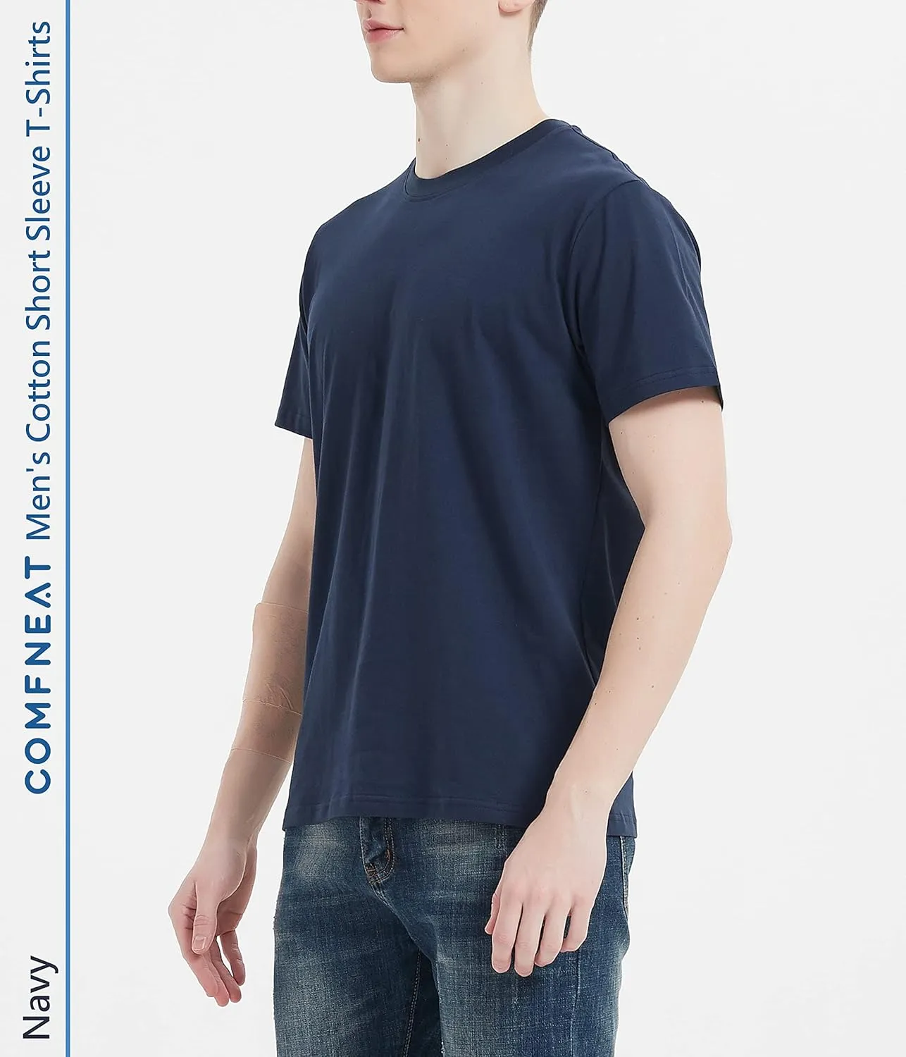 Comfneat Men's 3-Pack Lightweight T-Shirts Cotton Crew Neck Regular Fit Solid Tee