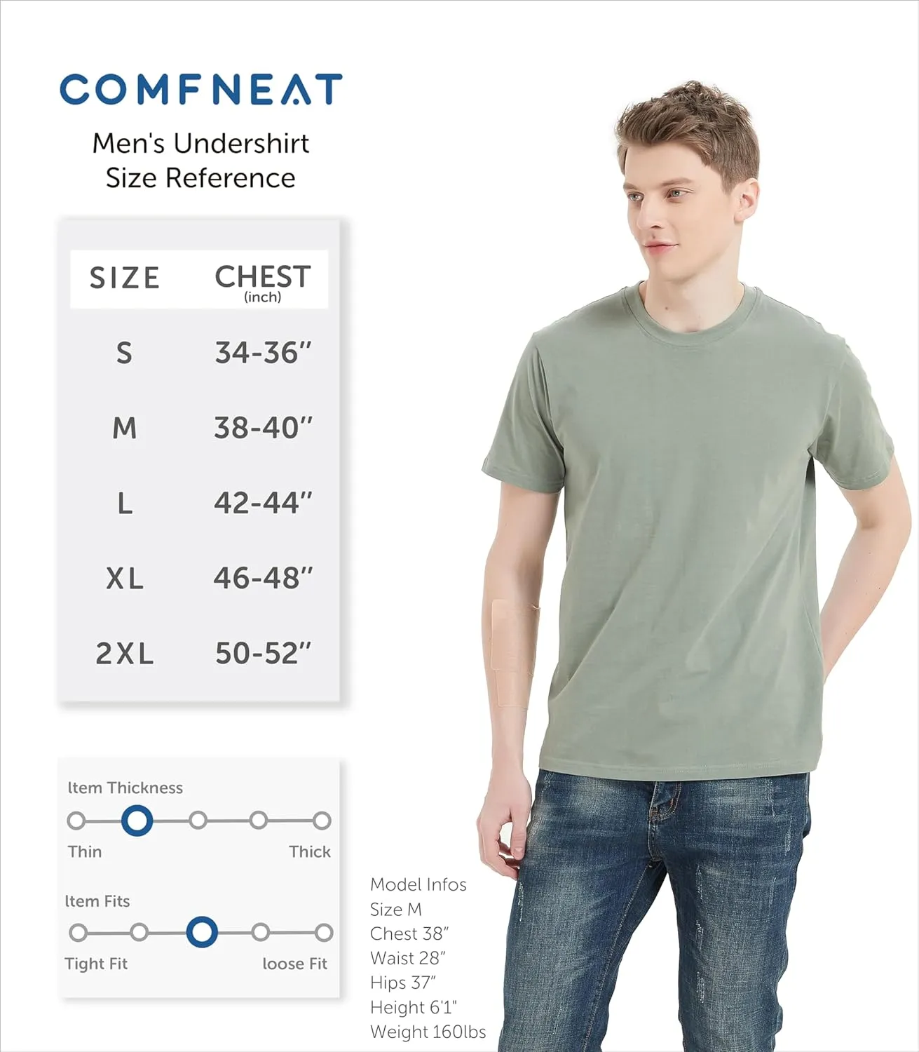 Comfneat Men's 3-Pack Lightweight T-Shirts Cotton Crew Neck Regular Fit Solid Tee