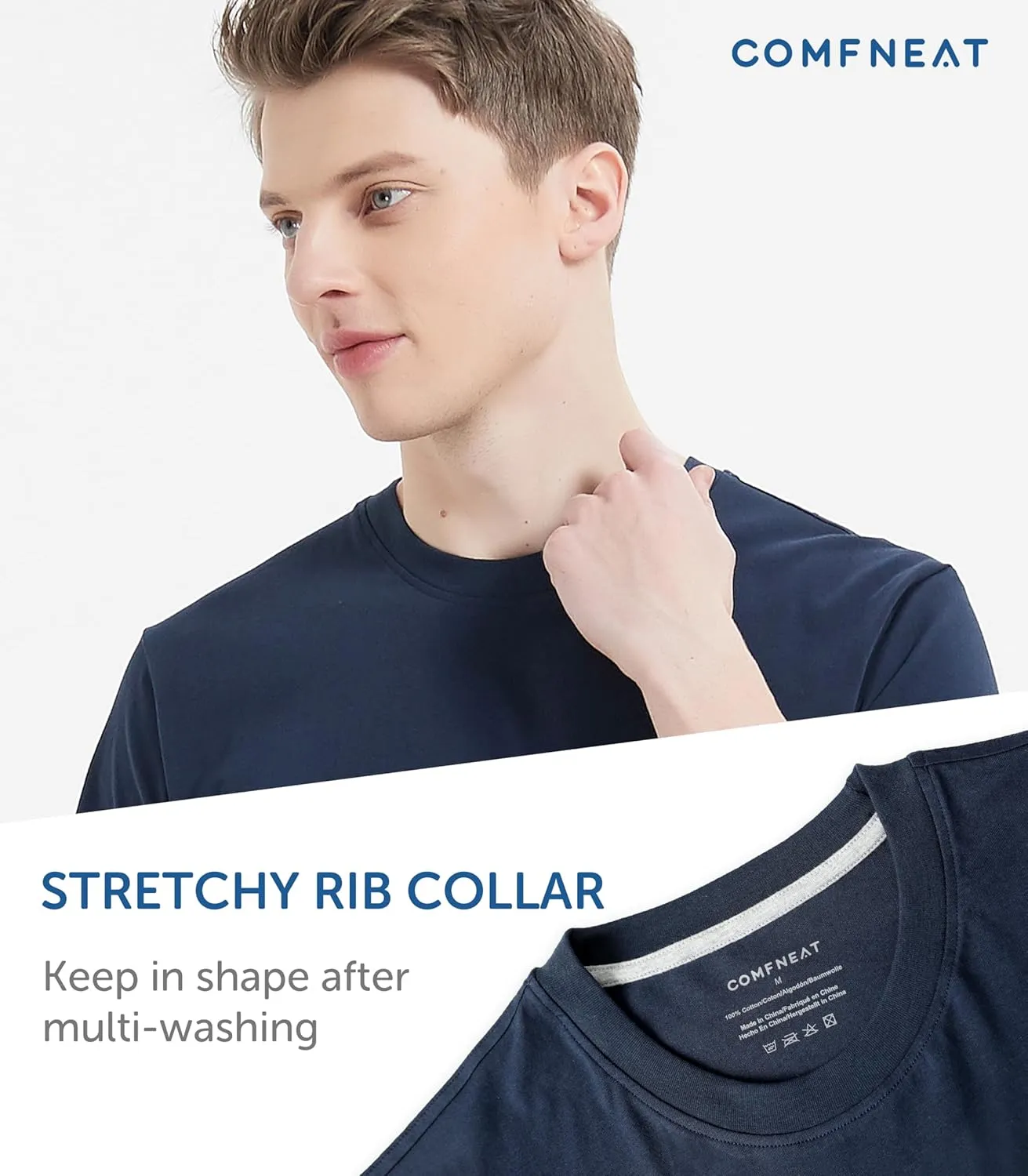 Comfneat Men's 3-Pack Lightweight T-Shirts Cotton Crew Neck Regular Fit Solid Tee