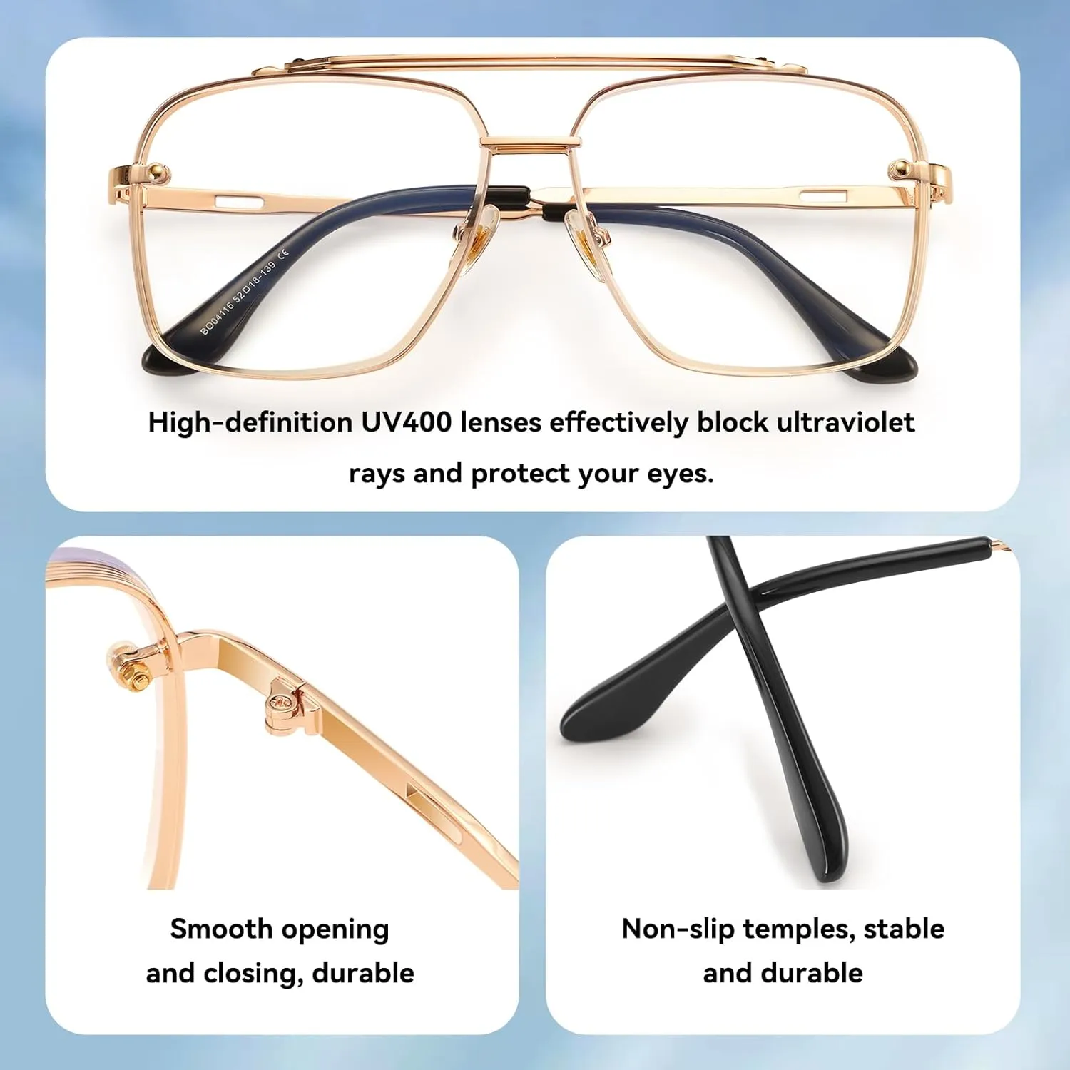 Dollger Square Aviator Sunglasses for Men and Women Fashion Metal Vintage Gradient Shades Sunglasses UV400 Protection
