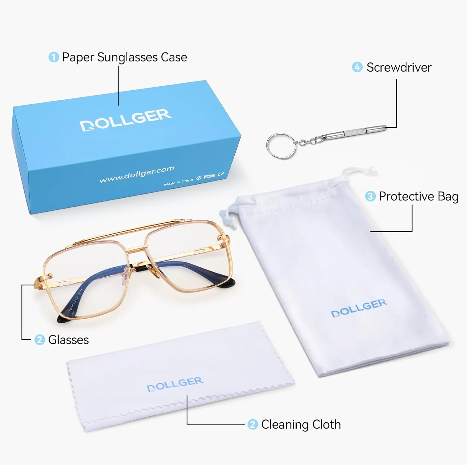 Dollger Square Aviator Sunglasses for Men and Women Fashion Metal Vintage Gradient Shades Sunglasses UV400 Protection