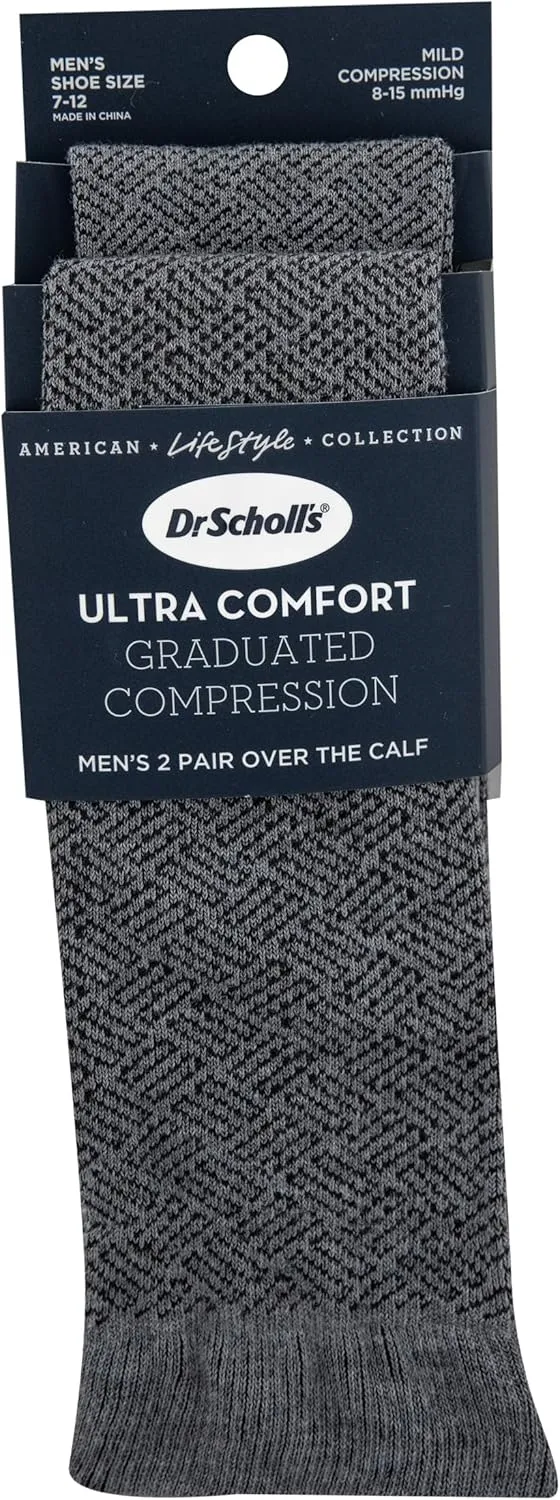 Dr. Scholl's Men's Graduated Compression Over the Calf Socks - 2 & 3 Pair Packs - Energizing Comfort and Fatigue Relief