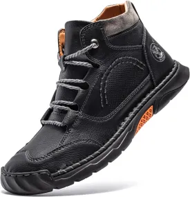FLYLAND Men's Casual Leather Shoes Ankle Chukka Boots Fashion Sneakers Handmade Lightweight Loafers Mid Top Dress Boots Walking Driving Shoes