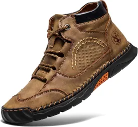 FLYLAND Men's Casual Leather Shoes Ankle Chukka Boots Fashion Sneakers Handmade Lightweight Loafers Mid Top Dress Boots Walking Driving Shoes