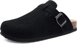 Genuine Suede Clogs for Women Men Soft Cork Footbed Leather Mules Comfort Potato Shoes with Arch Support