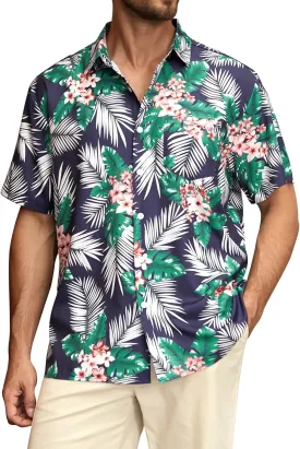 Hardaddy Men's Hawaiian Shirt Short Sleeves Printed Button Down Summer Beach Casual Shirts