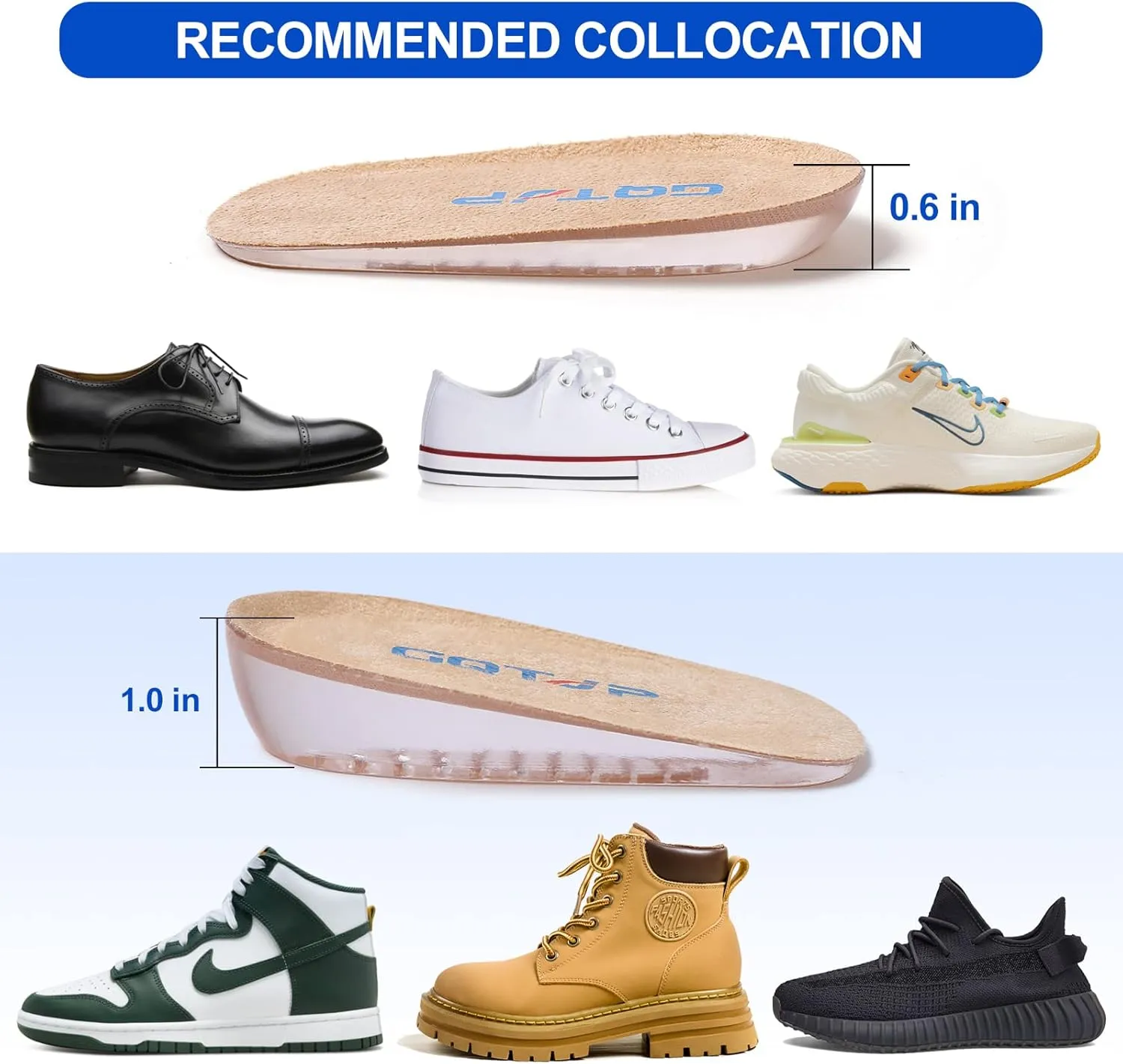 Heel Lift Inserts, Shock Absorption and Cushioning Height Increase Insoles for Achilles Tendonitis Relief, Heel Spurs, Heel Pain and Plantar Fasciitis