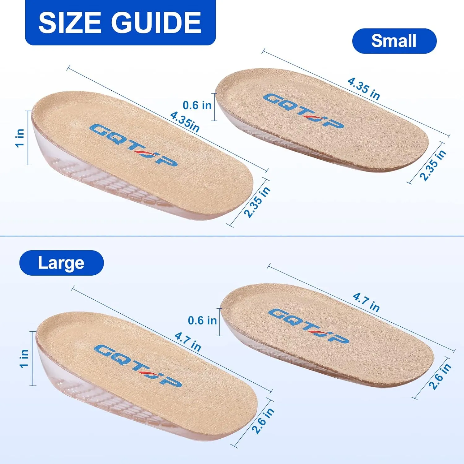 Heel Lift Inserts, Shock Absorption and Cushioning Height Increase Insoles for Achilles Tendonitis Relief, Heel Spurs, Heel Pain and Plantar Fasciitis