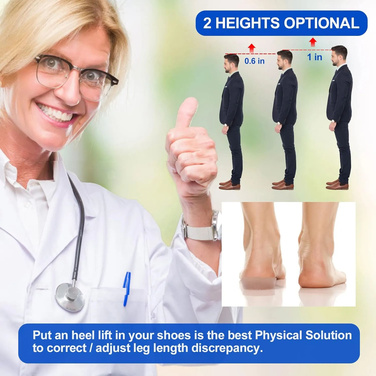 Heel Lift Inserts, Shock Absorption and Cushioning Height Increase Insoles for Achilles Tendonitis Relief, Heel Spurs, Heel Pain and Plantar Fasciitis