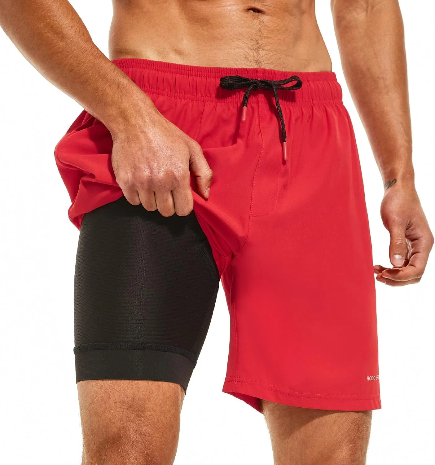 HODOSPORTS Mens Swimsuit Trunks 7" Quick-Dry Swim Shorts with Compression Liner and Zipper Pockets